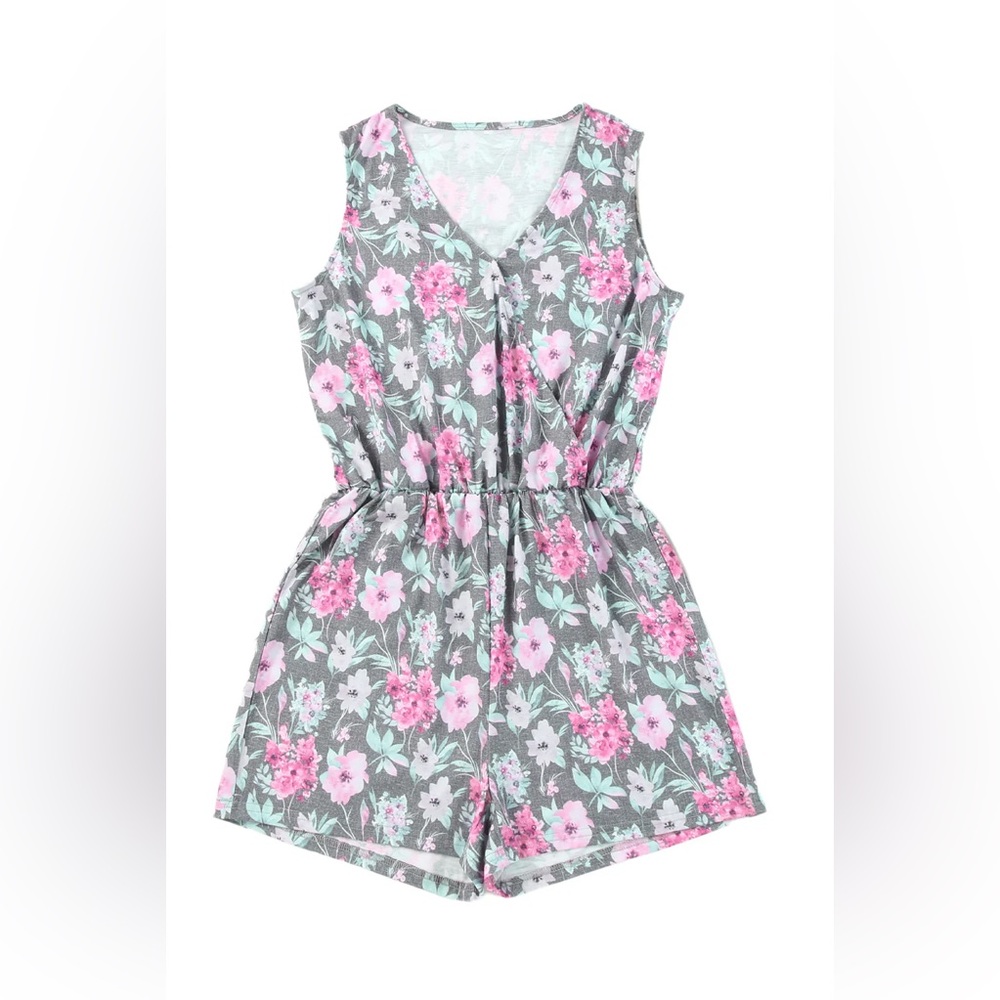 Floral Romper - Pink and Gray